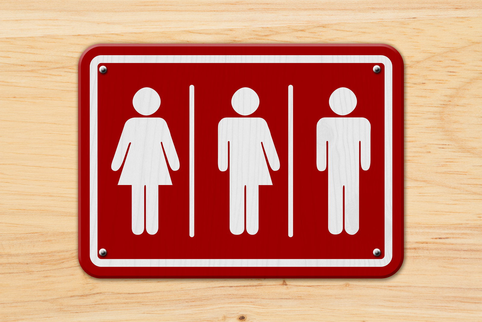 Transgenderism All inclusive transgender sign Red and white sign with a woman a transgender and man symbol on wood 3D Illustration